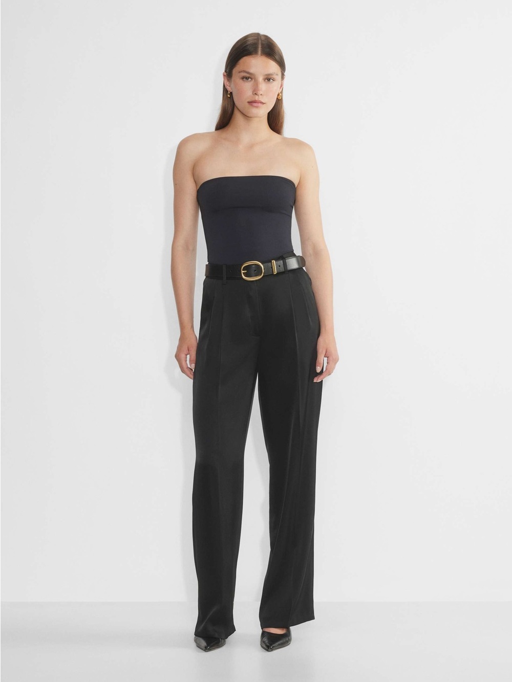 Aritzia The Effortless Pant Satin Black Wide Leg Trouser Pants Size 0
